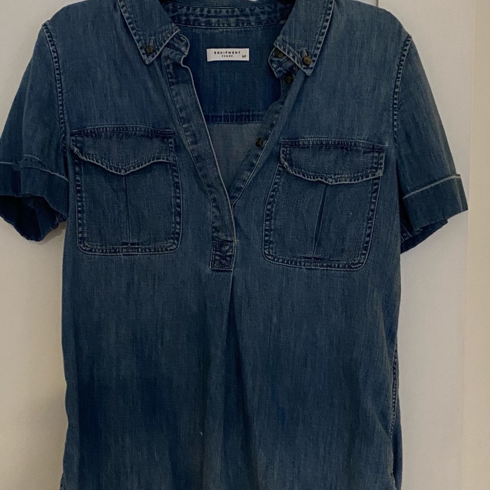 Equipment denim short sleeve top